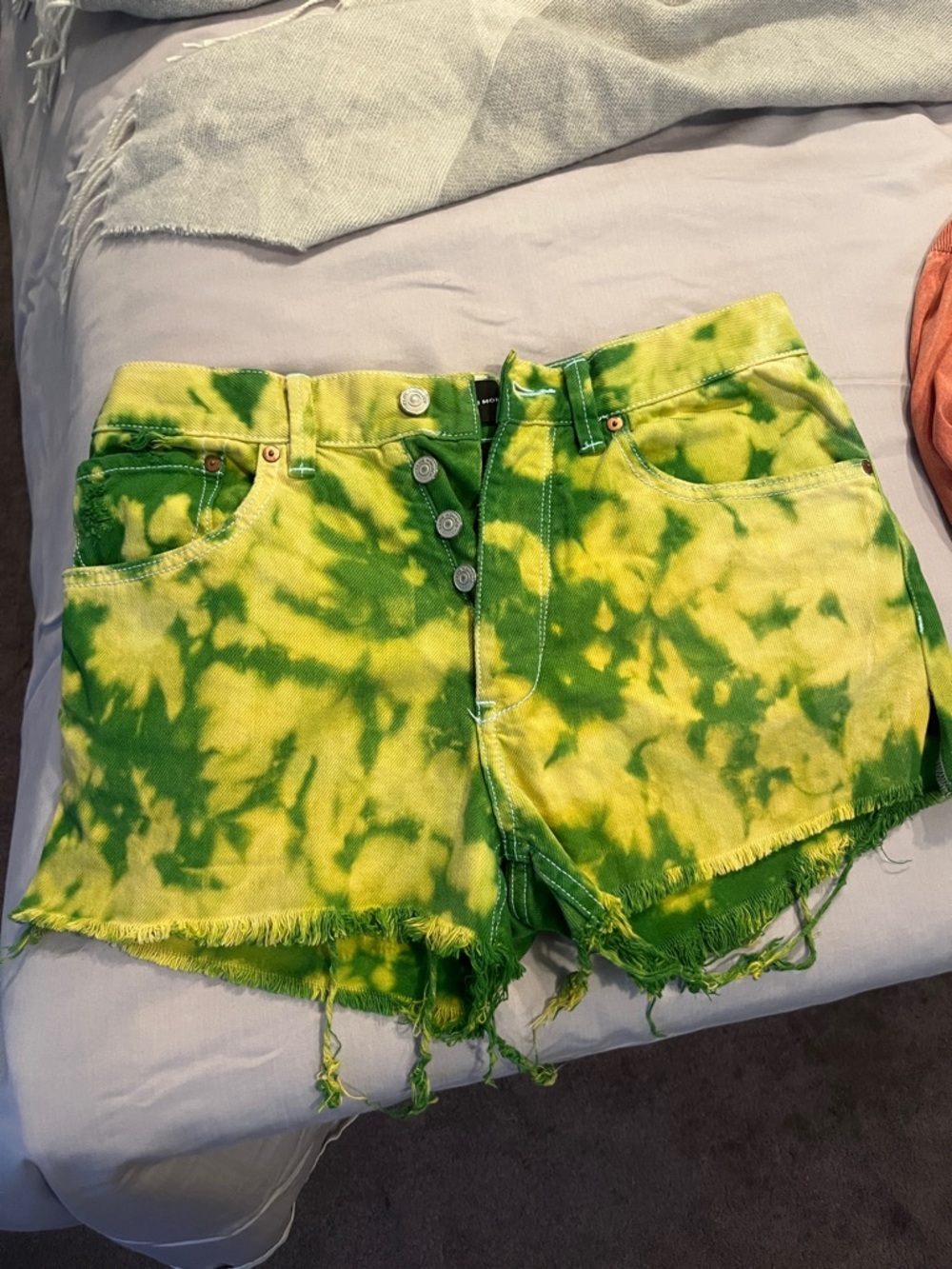 Club Monaco Green & Yellow Tie-Dye Denim Shorts